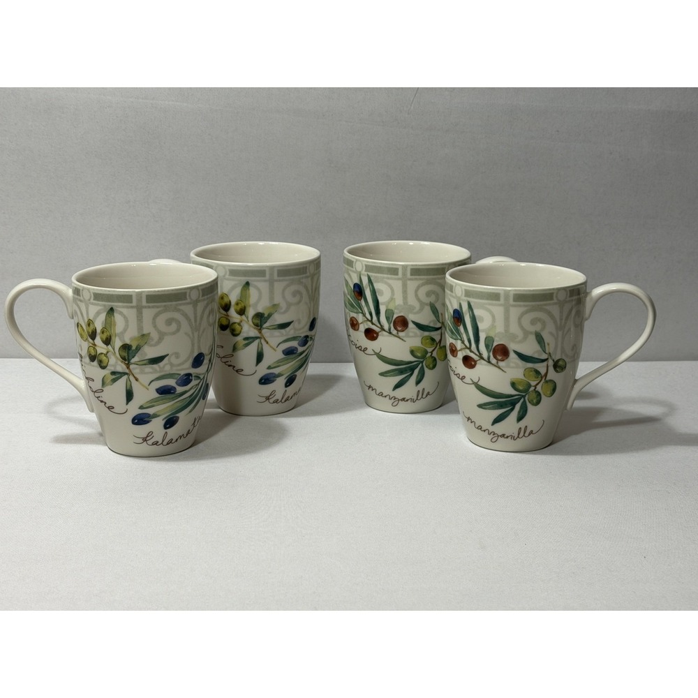 222 Fifth‎ Olive Connoisseur Fine China Coffee Mugs Set of 4 Kalamata Manzanilla